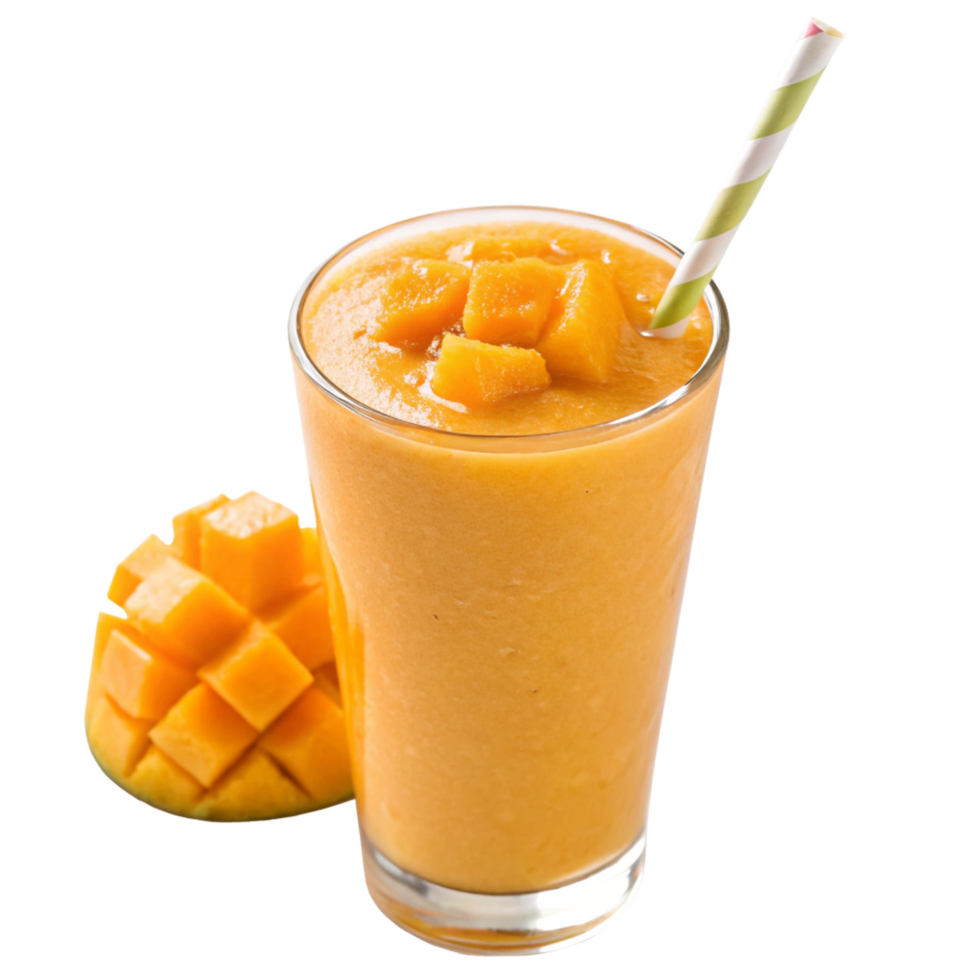 Refreshing Mango Smoothie in a Glass with Fresh Mango Cubes png
