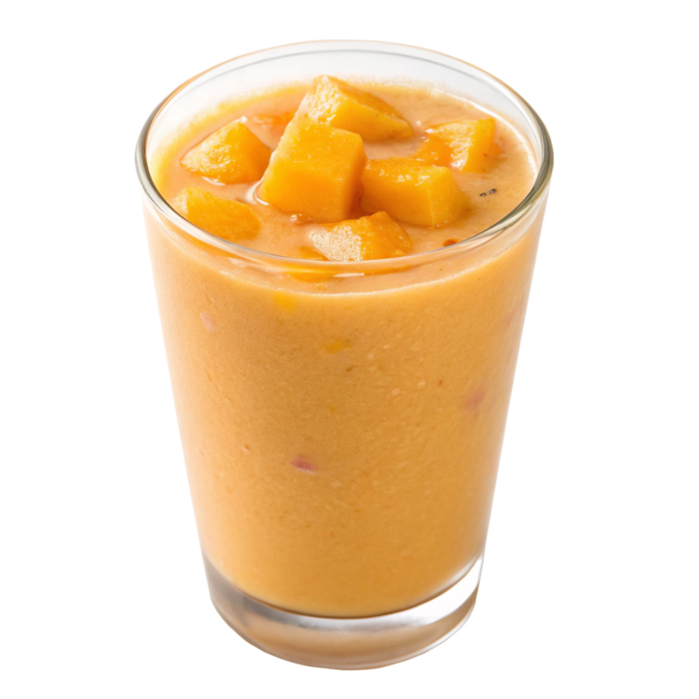 Refreshing Mango Smoothie with Chunks of Fresh Mango in a Glass png