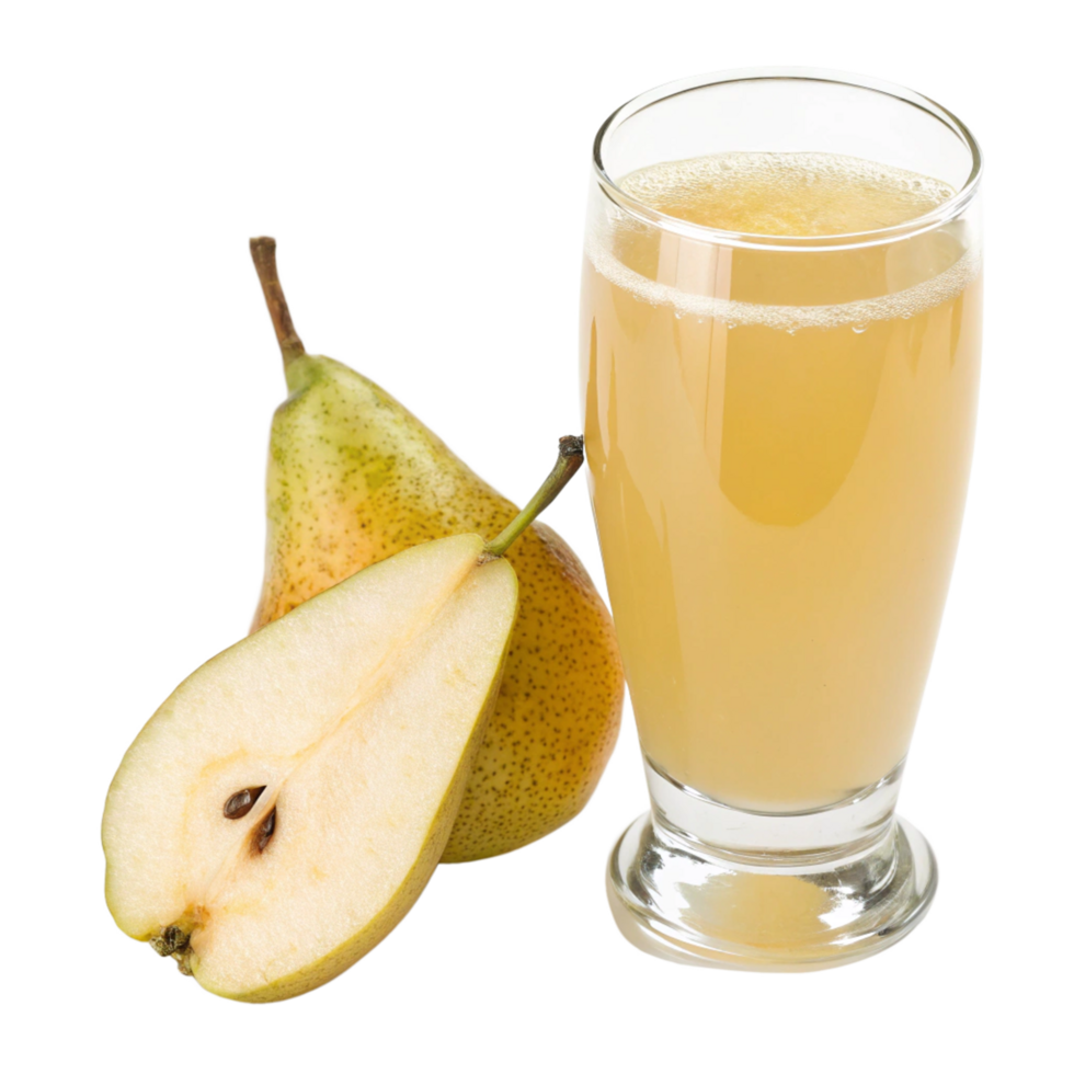 Refreshing Pear Juice Drink with Ripe Pears Sliced in Half png