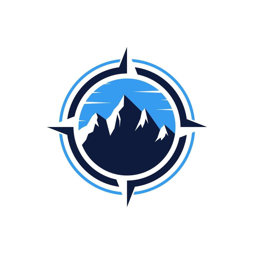 Compass and mountain for travel adventure logo design vector