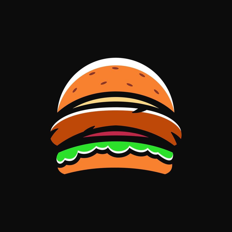Delicious big hamburger with cheese and sesame seeds isolated on a black background illustration design vector