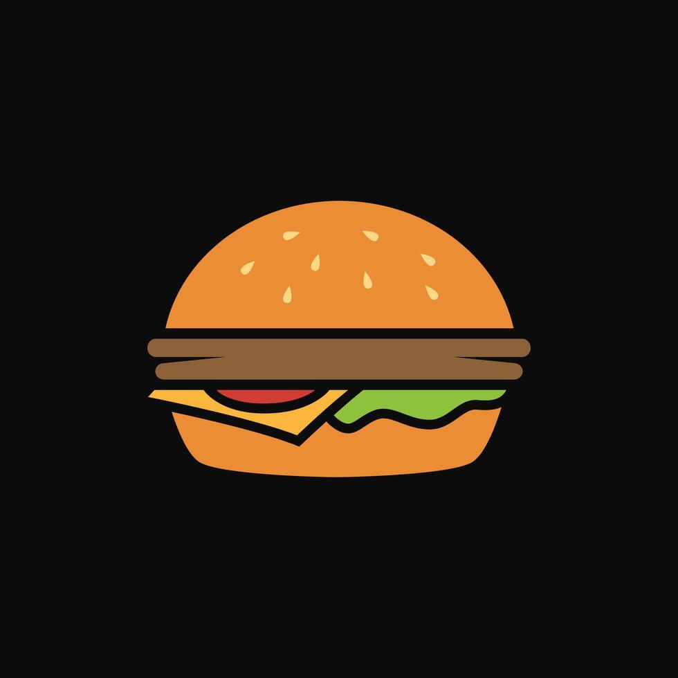 Hamburger with cheese isolated on a black background illustration design vector