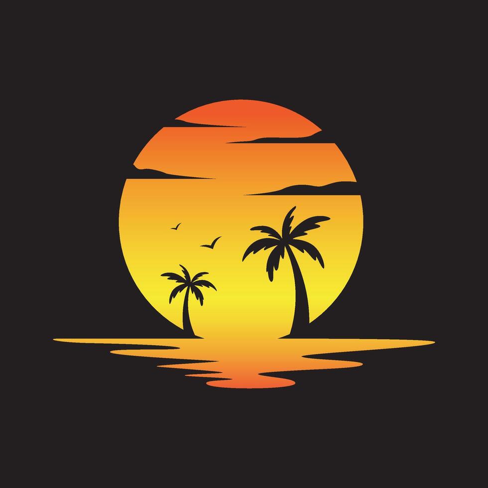 Beautiful sunset by the beach illustration vector