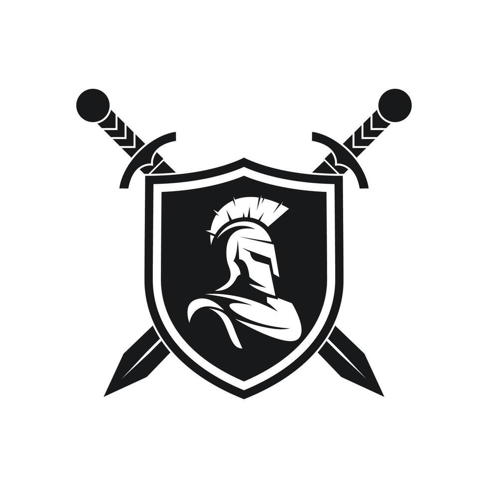Sword and shield knight silhouette logo design illustration vector