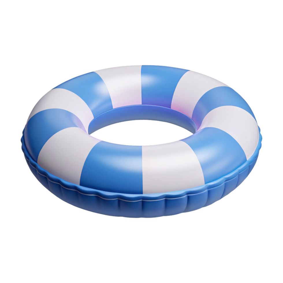 Striped Blue and White Inflatable Pool Ring Summer Fun Floatation Device png