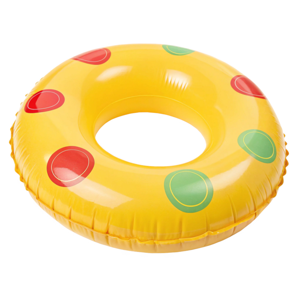 Yellow Inflatable Ring for Swimming Pool with Red and Green Dots png