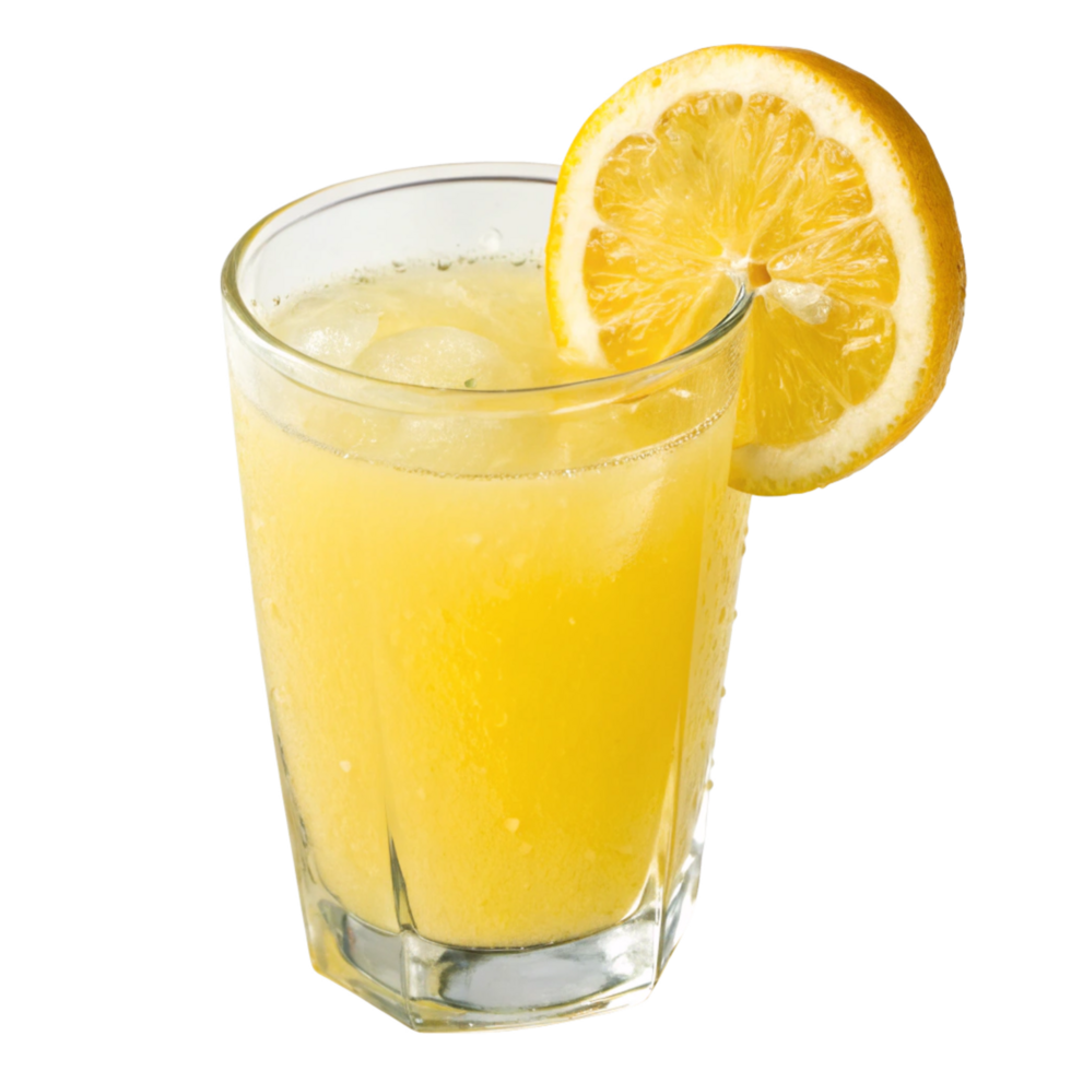 Refreshing Iced Lemon Juice Drink in a Glass with Lemon Wedge png