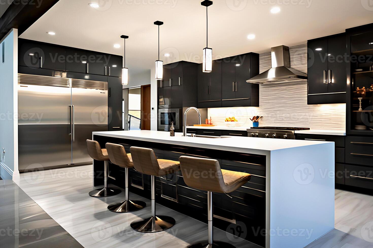 Designer interior of modern luxury kitchen photo