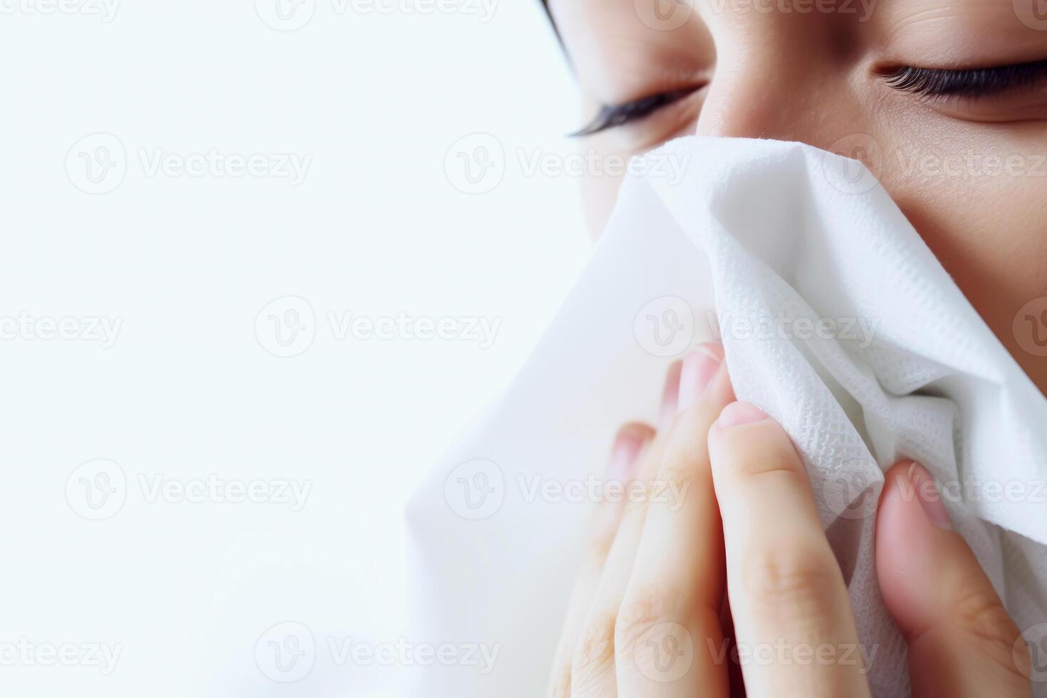 Woman using white tissue photo