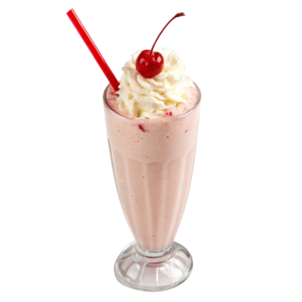 Delicious Strawberry Shake with Whipped Cream and a Cherry on Top png