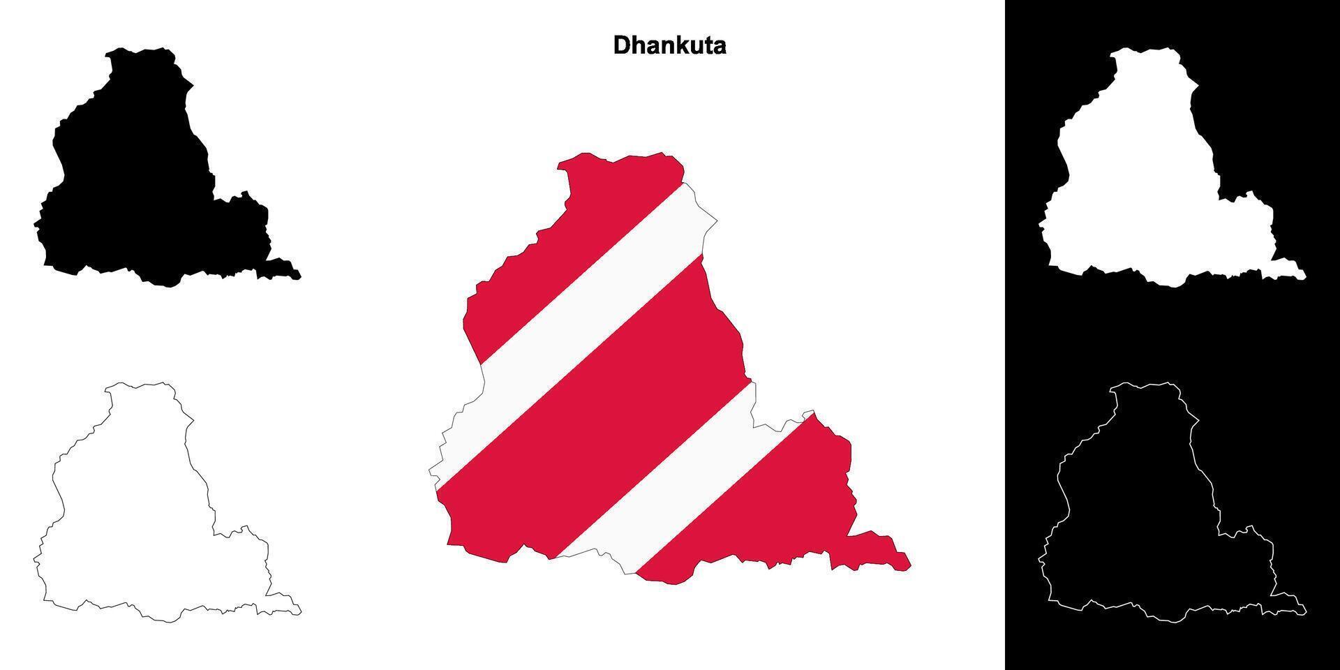 Dhankuta district blank outline map set vector