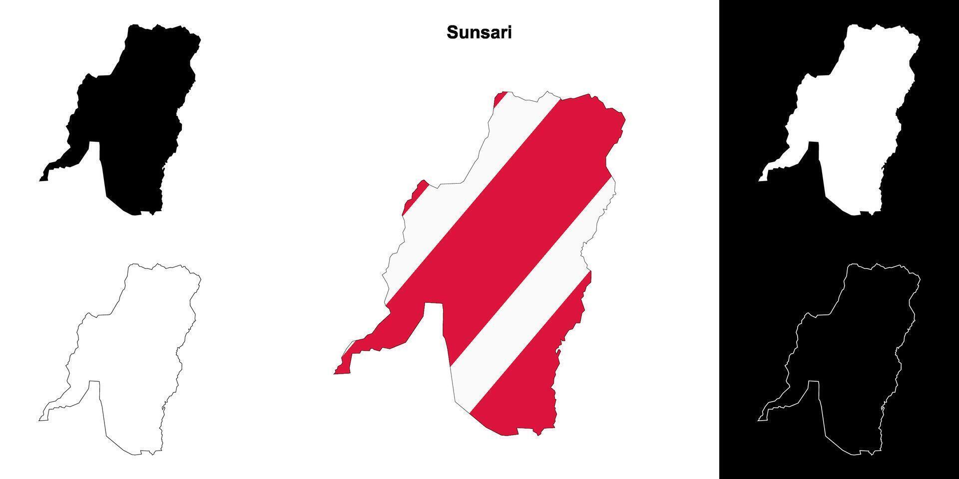 Sunsari district blank outline map set vector