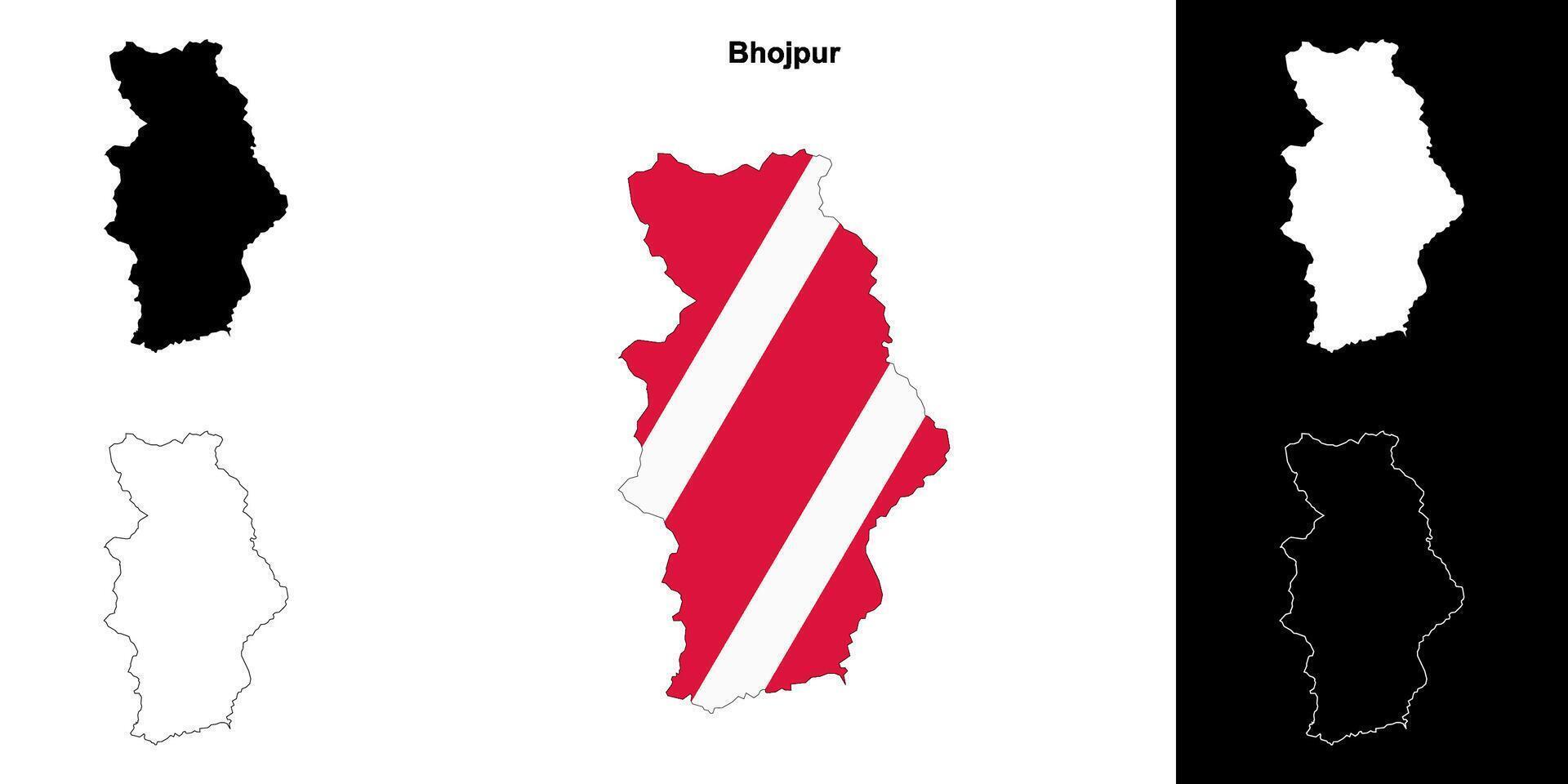 Bhojpur district blank outline map set vector