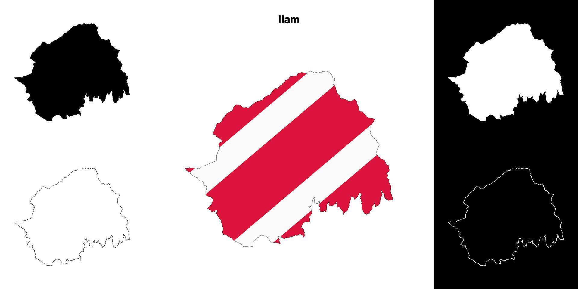 Ilam district blank outline map set vector