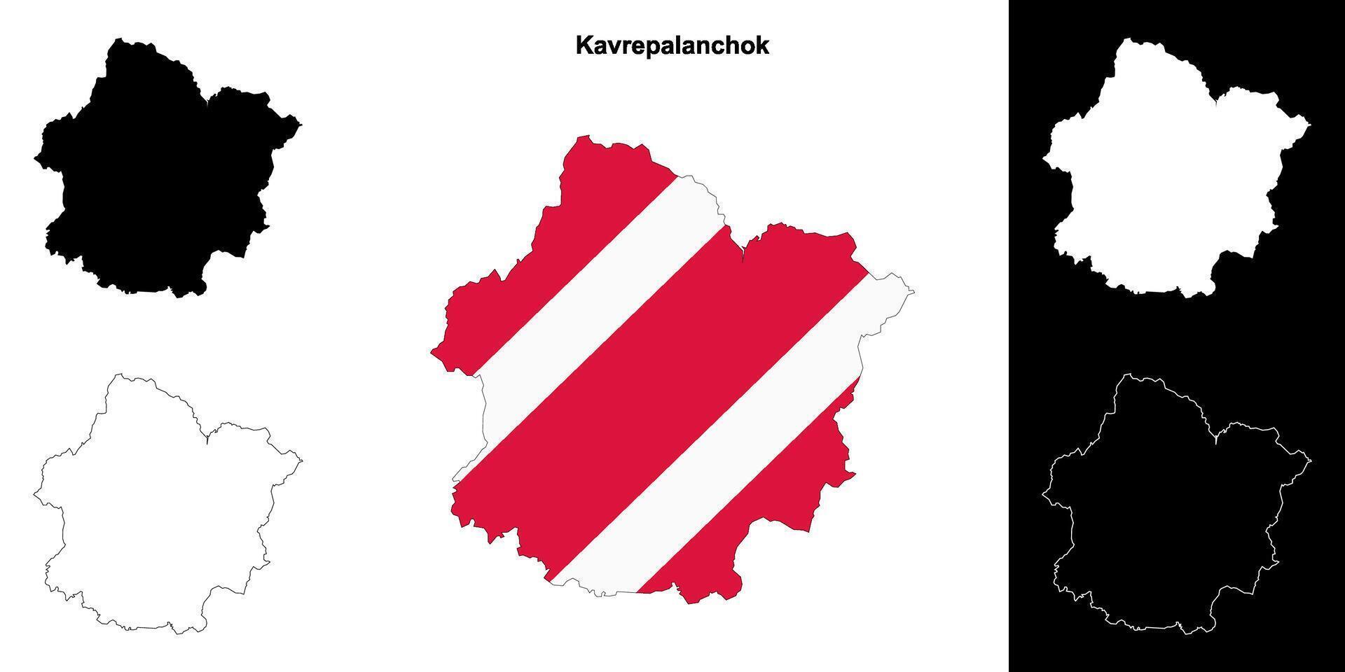 Kavrepalanchok district blank outline map set vector