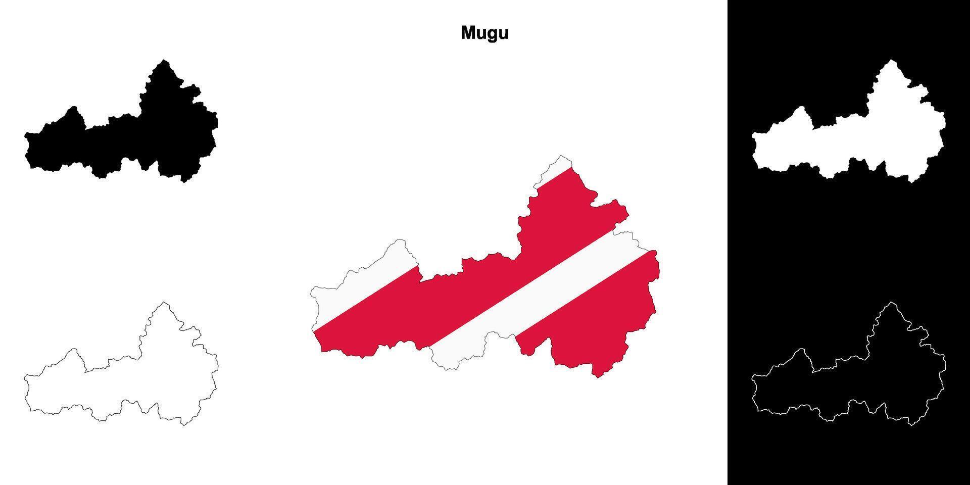 Mugu district blank outline map set vector
