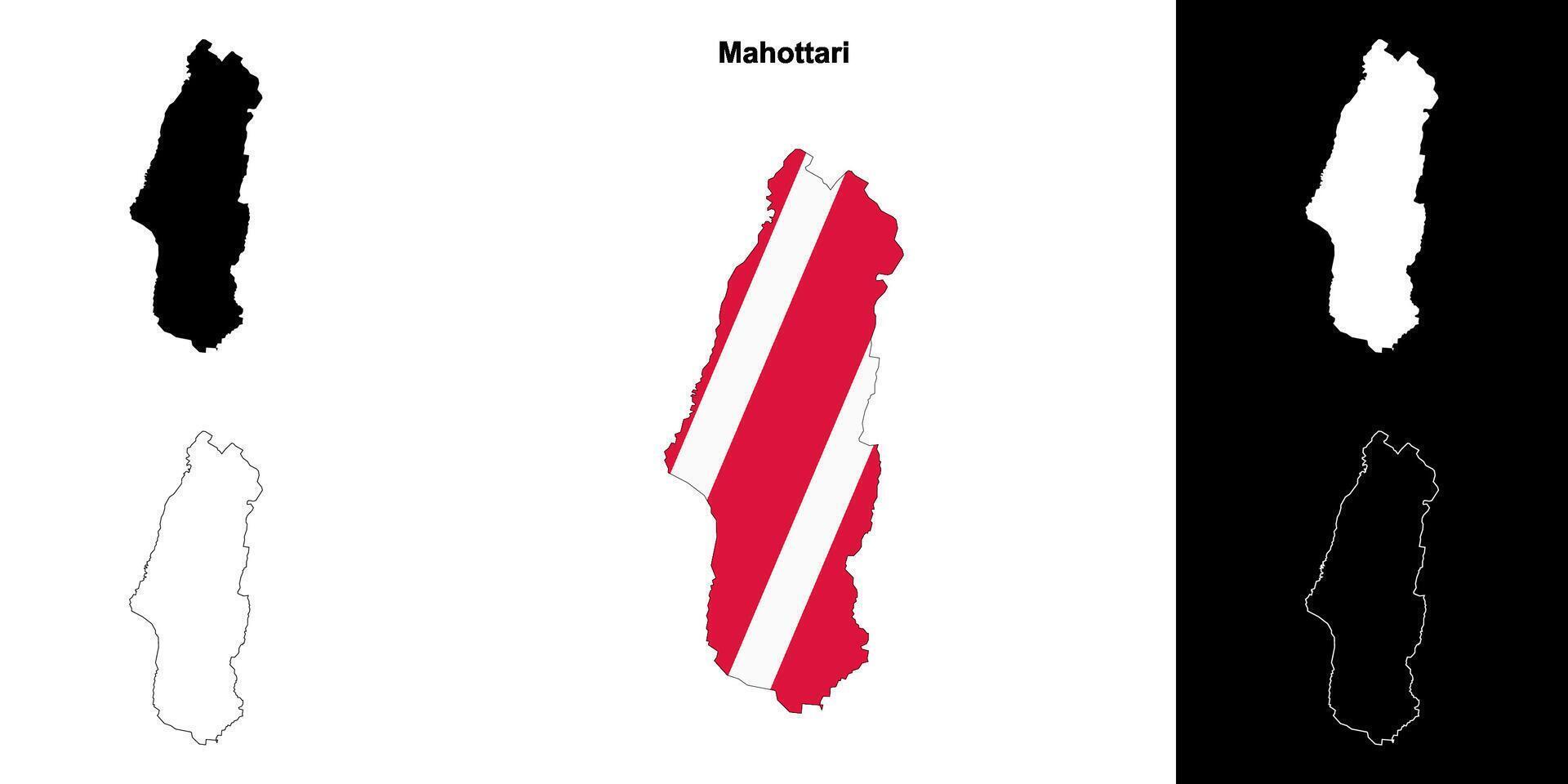 Mahottari district blank outline map set vector