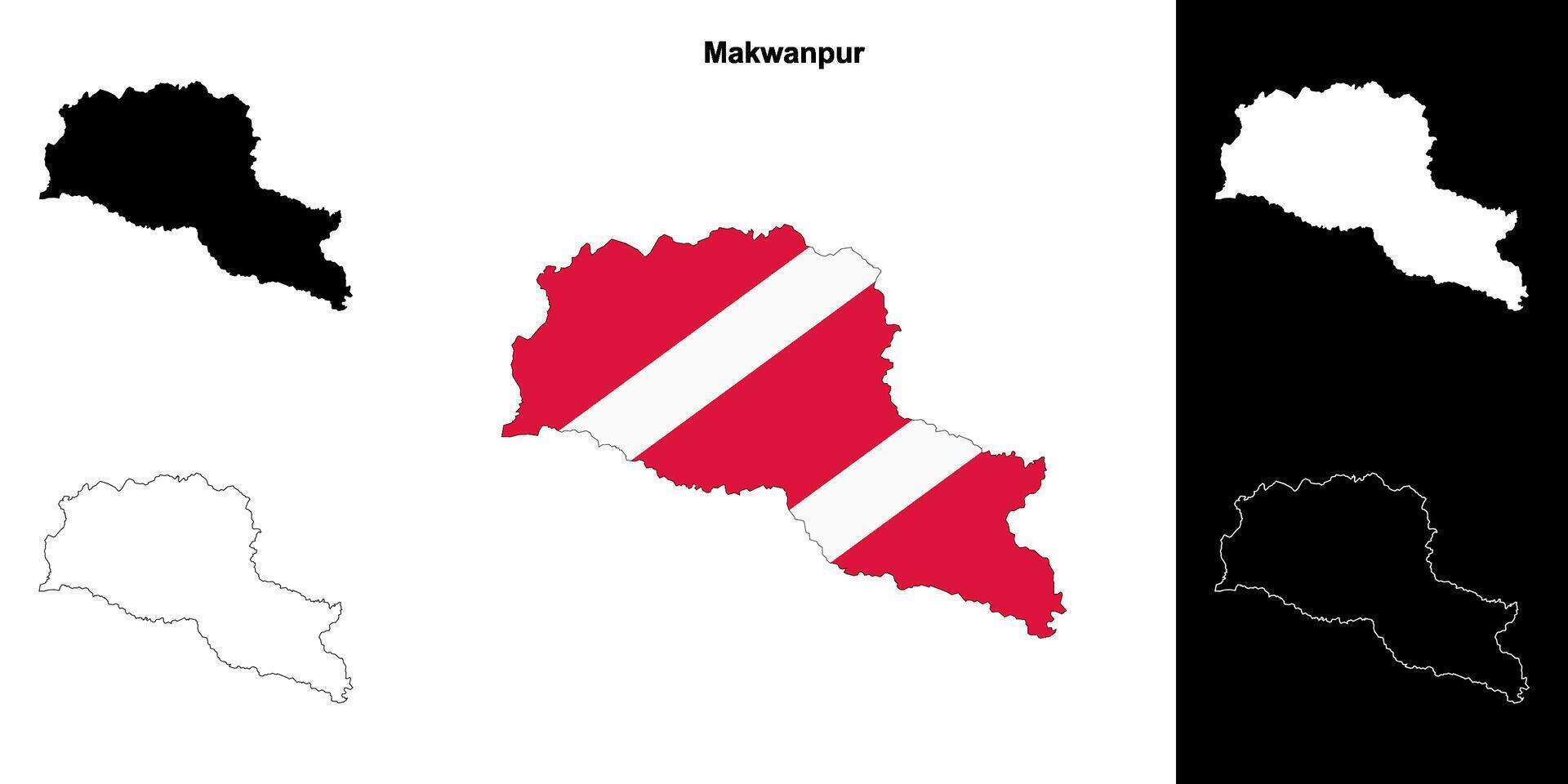 Makwanpur district blank outline map set vector
