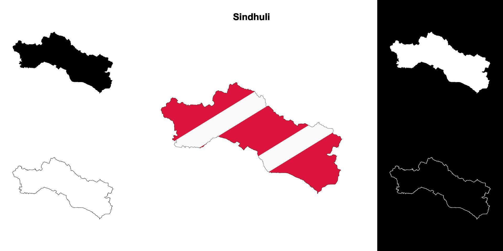 Sindhuli district blank outline map set vector