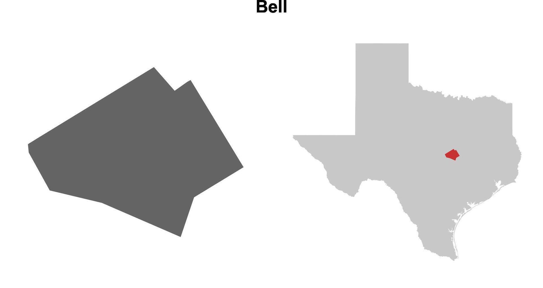 Bell County, Texas blank outline map set vector