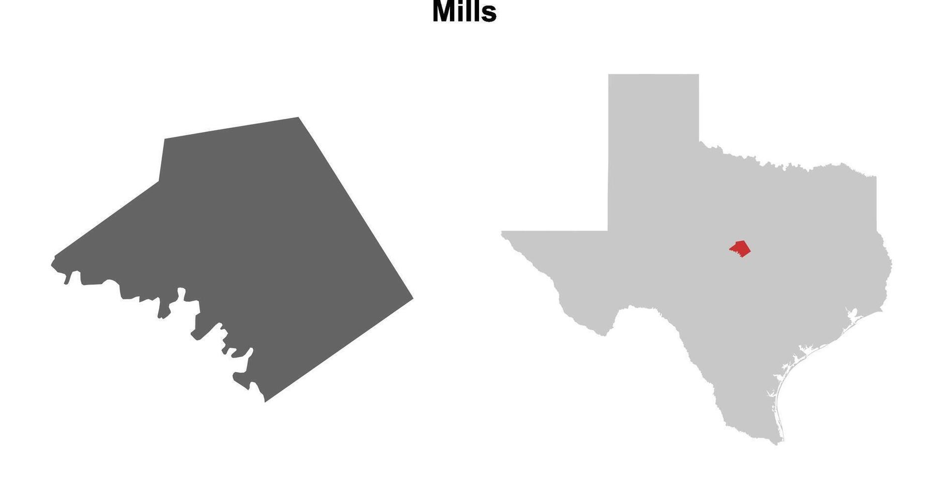 Mills County, Texas blank outline map set vector