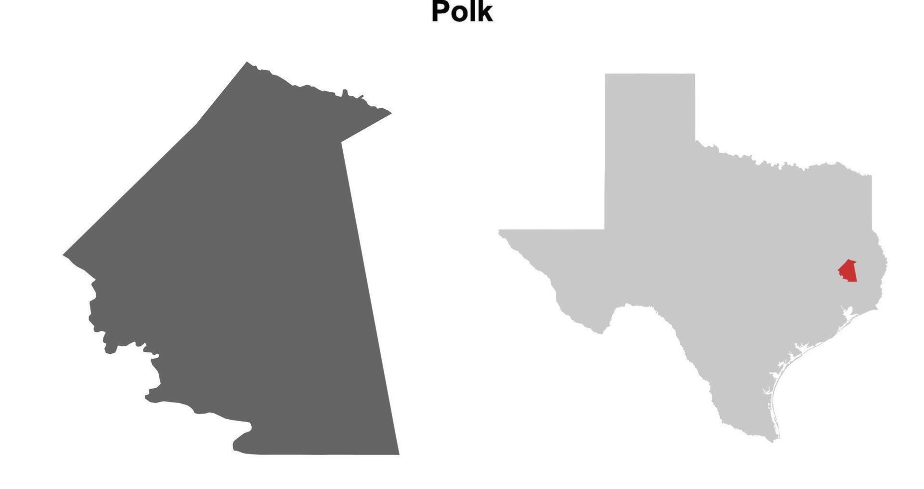 Polk County, Texas blank outline map set vector