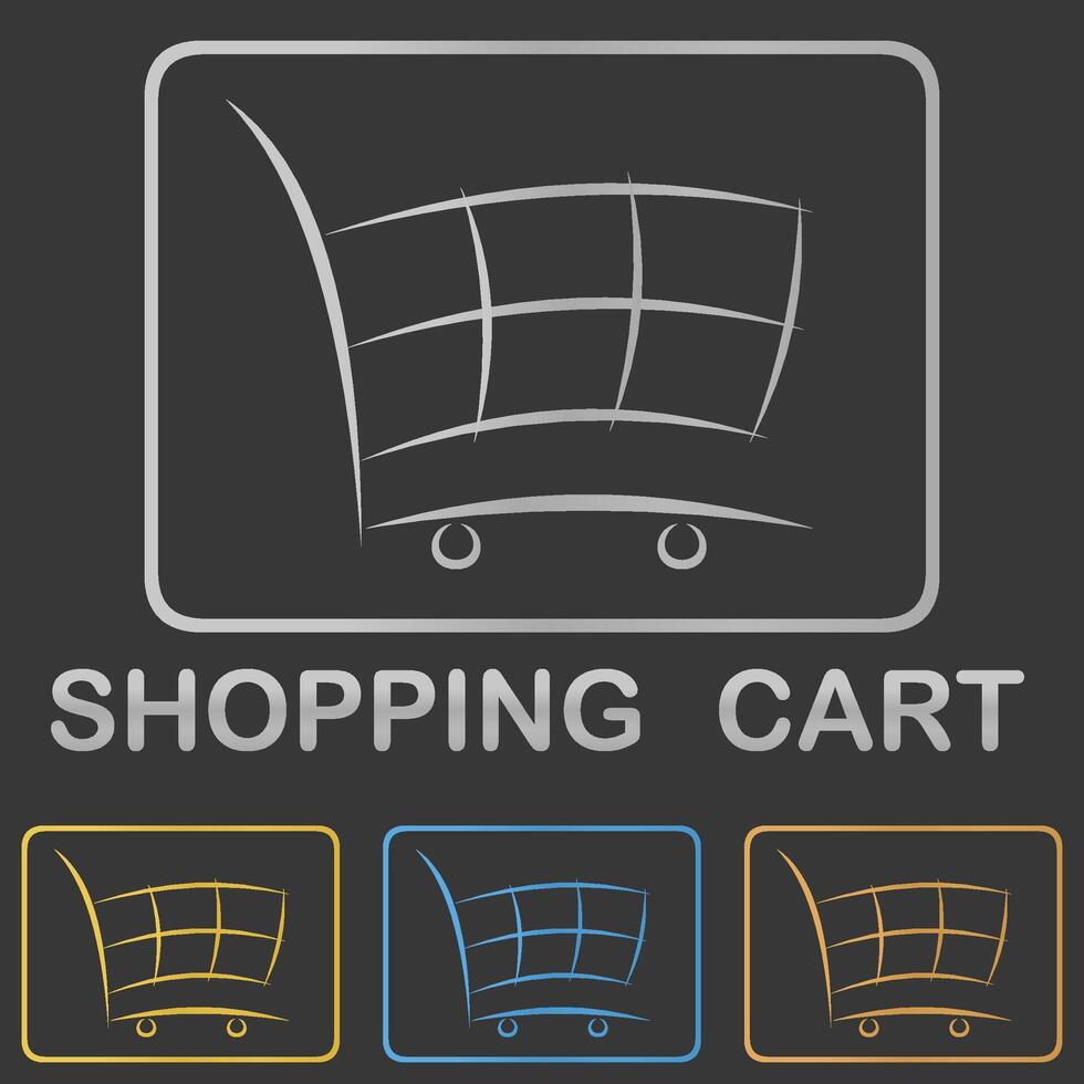 Metallic shopping cart icon, button design set vector