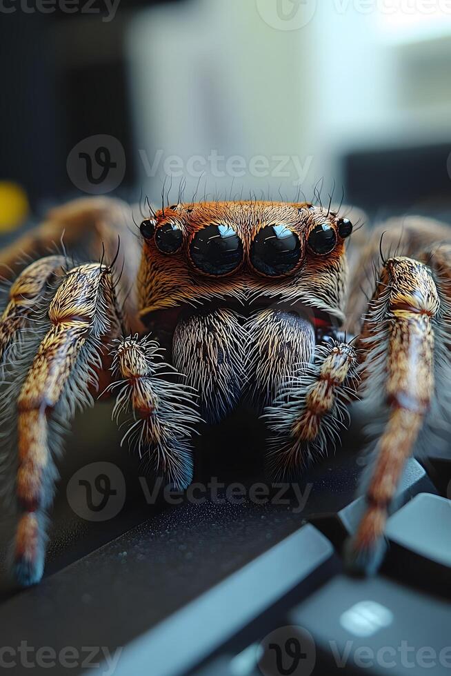 Fun April Fools prank setup with a fake spider on a desk, capturing a playful reaction photo