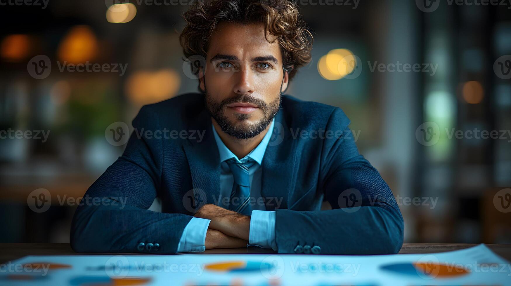 Corporate executive making strategic decisions for business growth in emerging markets with copy space photo