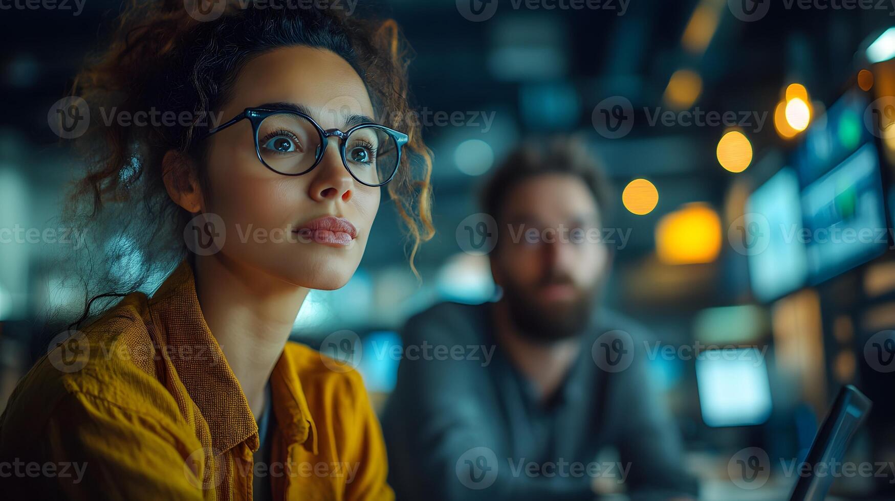 High resolution image of designers reviewing cloud-synced images on tablets, sleek workspace, professional atmosphere photo