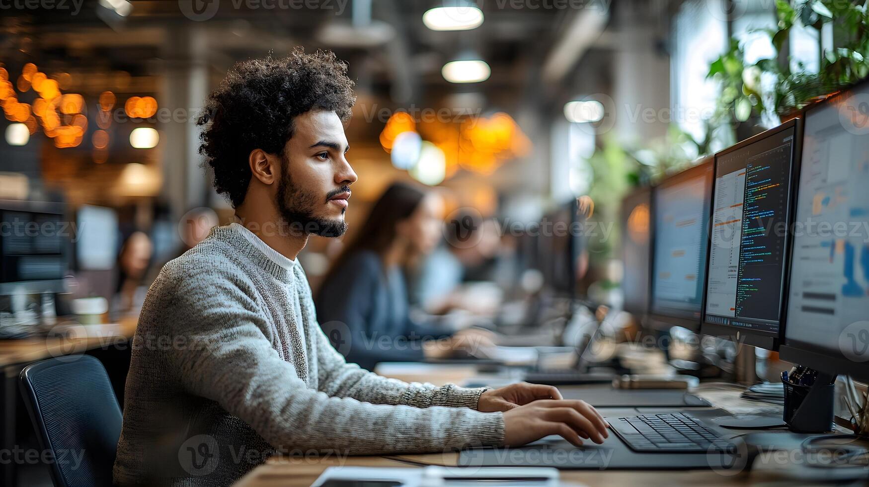 Software development team performing load testing on a scalable cloud platform, smart office with digital dashboards, high resolution photo