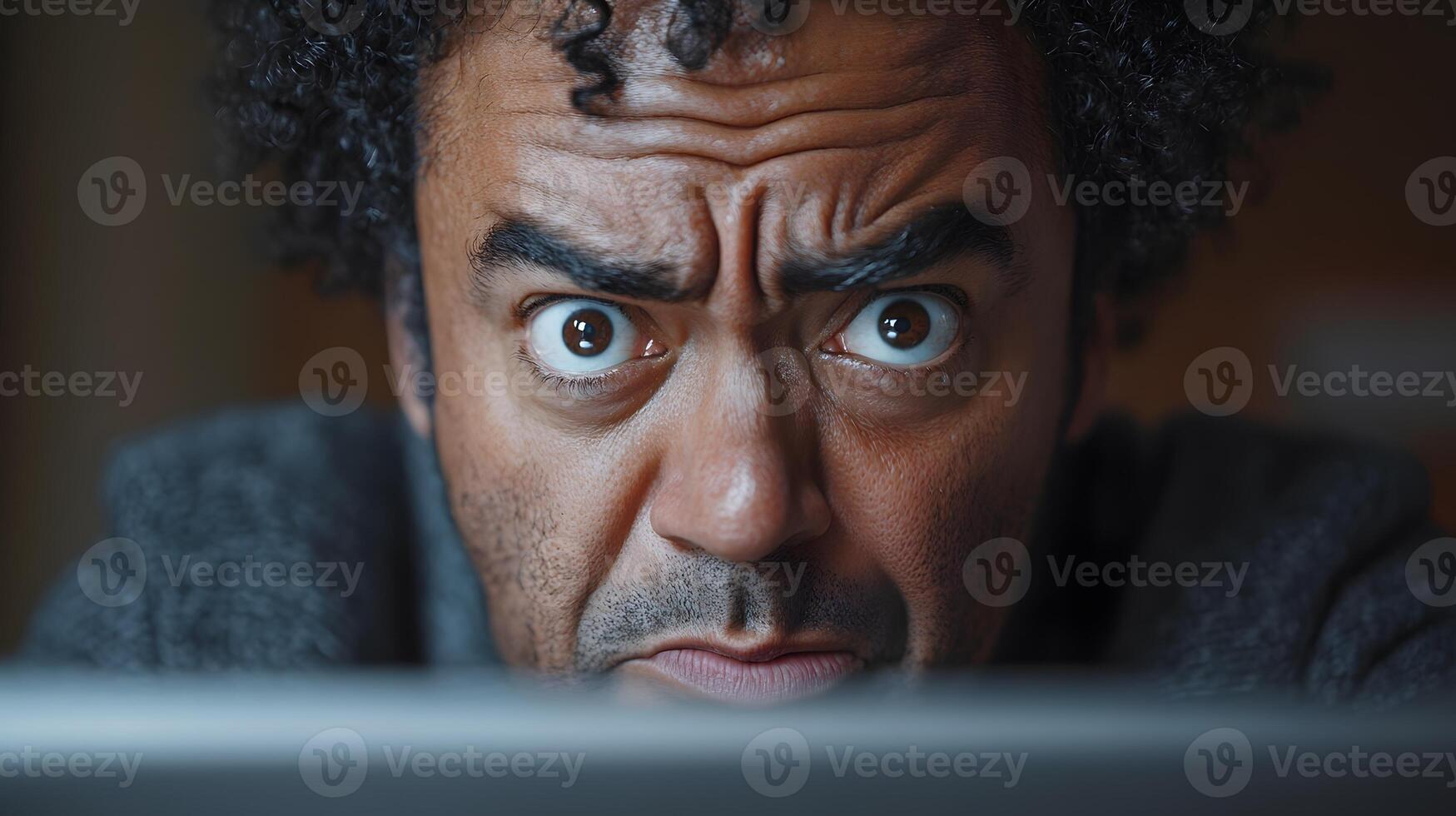 Annoyed business professional looking at a laptop screen with a stressed expression. photo
