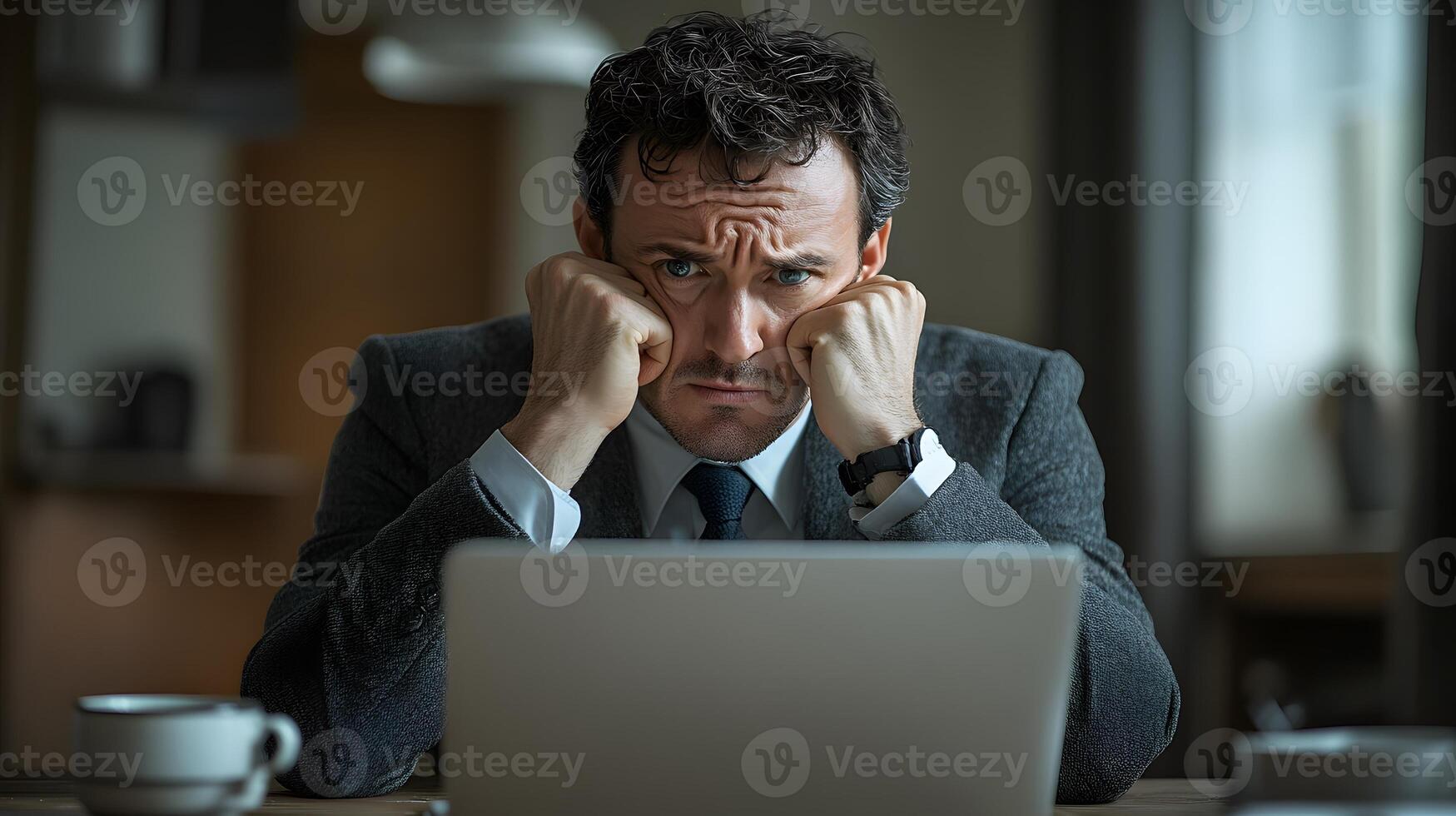 Frustrated professional frowning while reading an email on a laptop photo