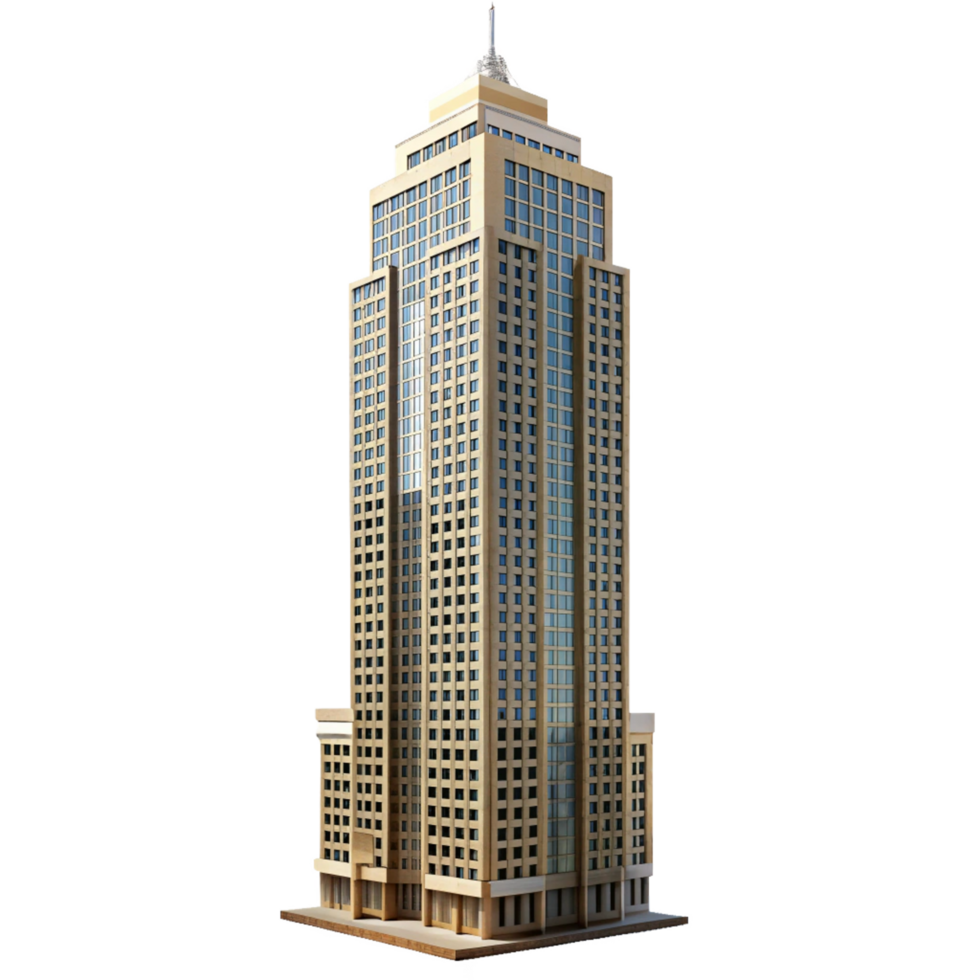 Architectural rendering of a modern highrise building with beige facade png