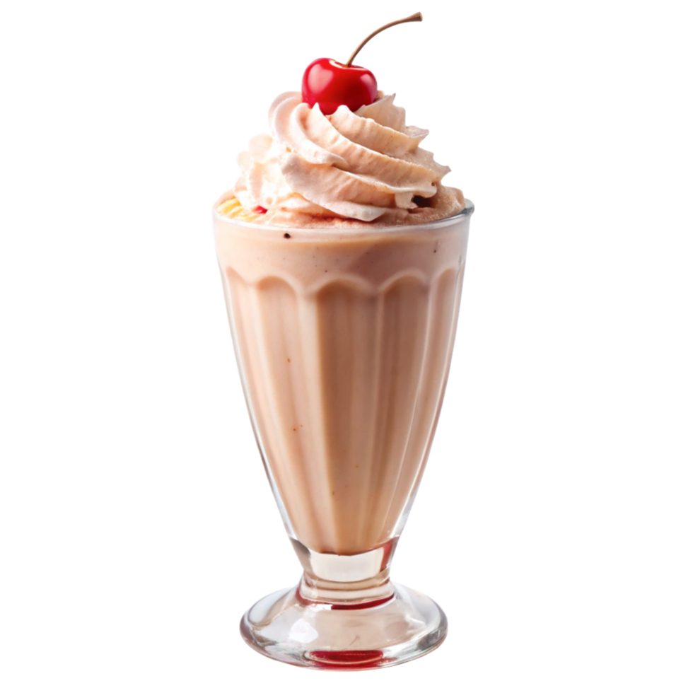 Delicious Creamy Vanilla Milkshake with Whipped Cream and a Cherry on Top png