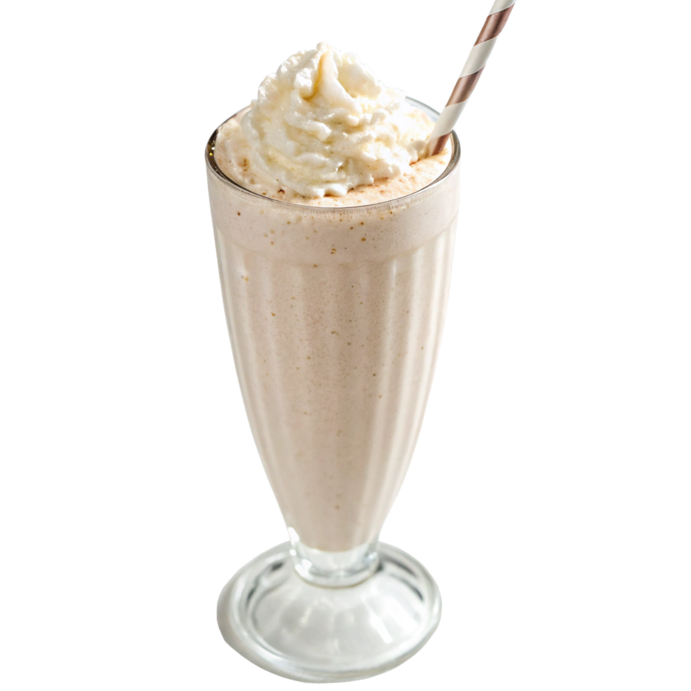 Delicious Creamy Vanilla Milkshake with Whipped Cream in a Glass png