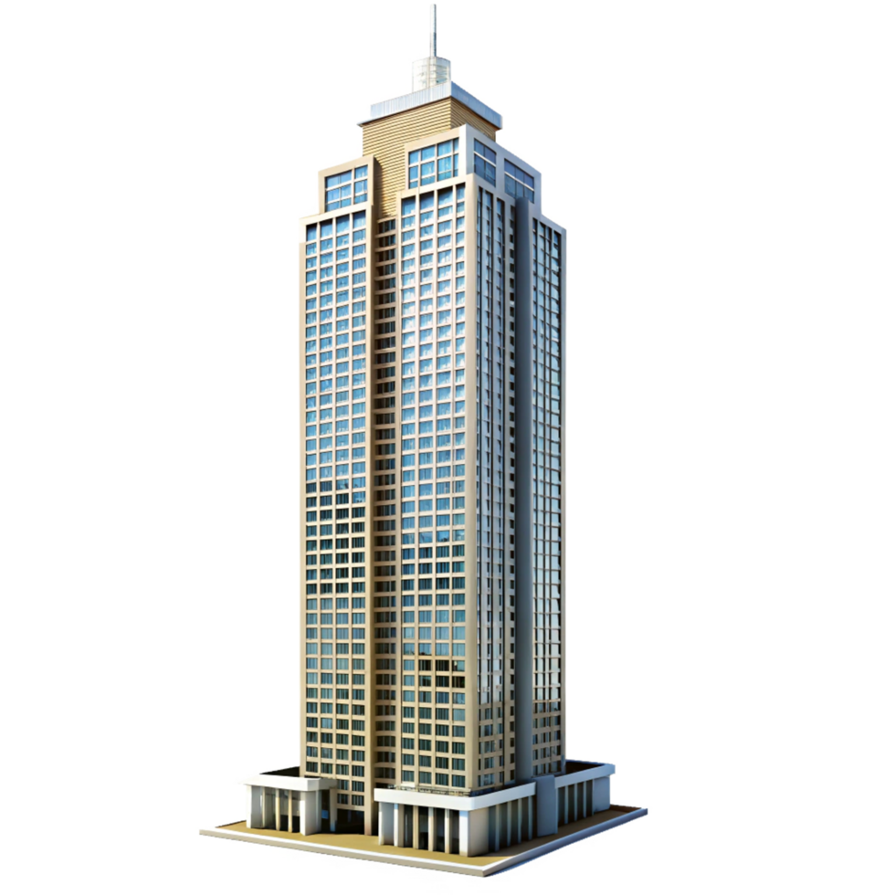 Modern HighRise Building Architectural Rendering on Black Background png