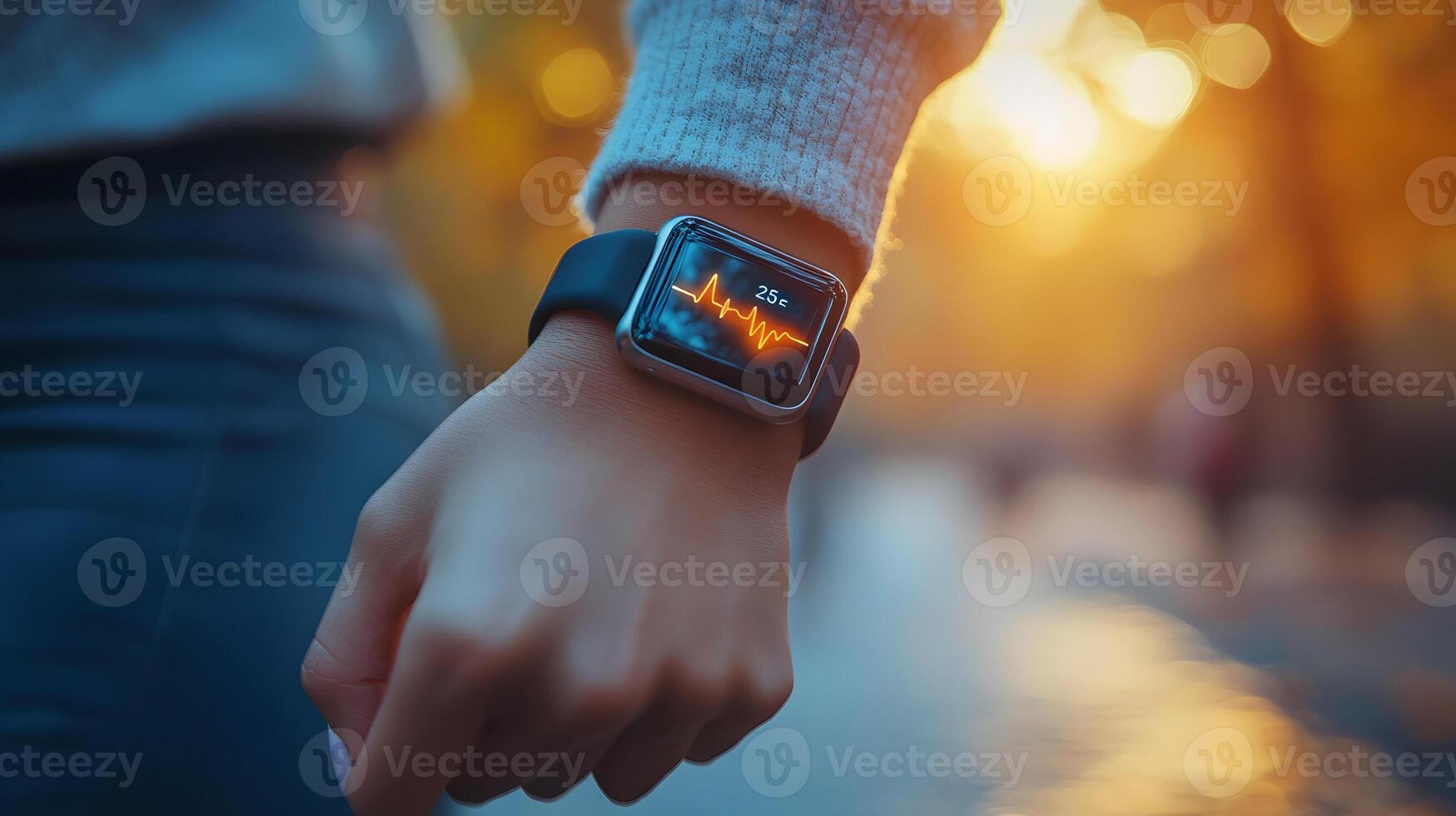 Digital wellness tracking device displaying heart rate and fitness progress photo