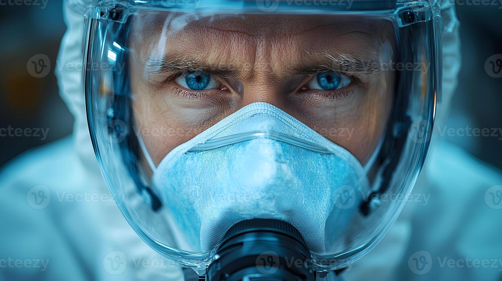 A close-up of a scientist monitoring air quality with advanced technology photo