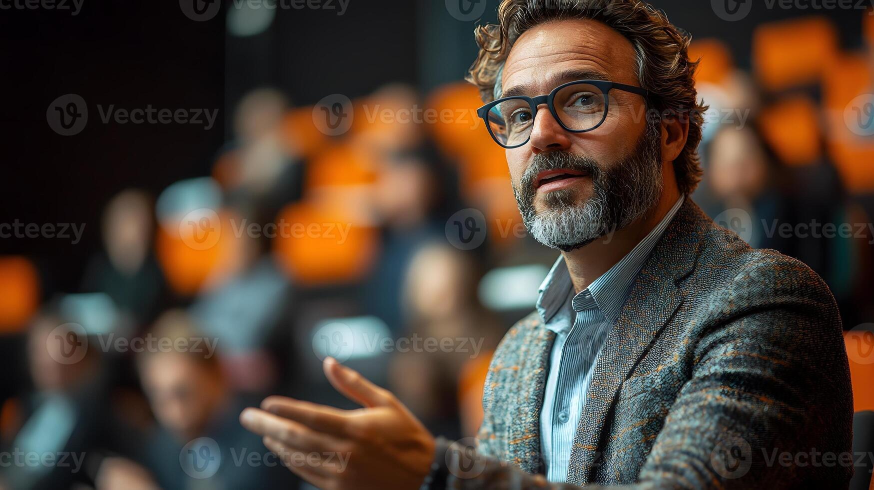 A business leader giving a presentation on digital transformation strategies photo