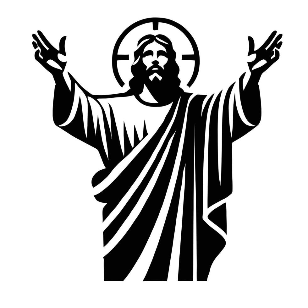 Jesus christ statue with hands up in the air vector