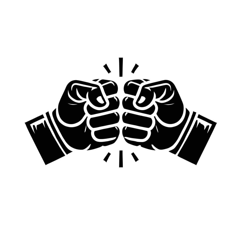 Two fists are shown in black and white vector