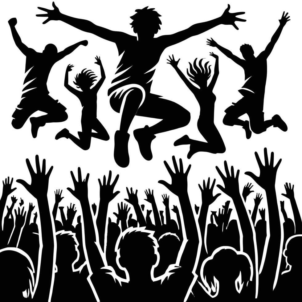 People jumping in the air at a concert vector