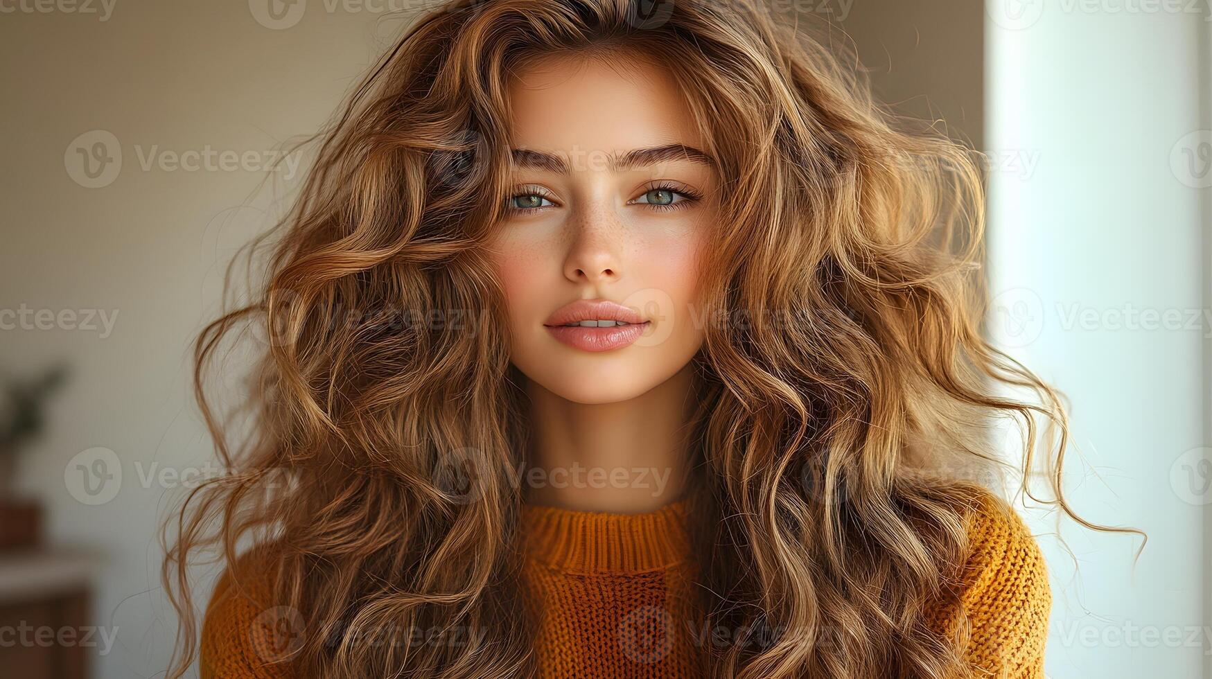 Person with long wavy hair adjusting curls, self-expression, identity through style photo