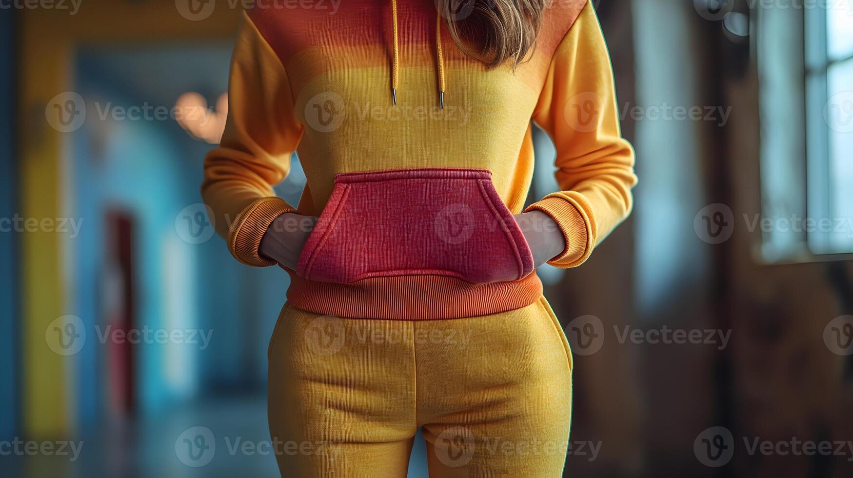 hoodie and sweatpants mockup showcasing fabric details, stitching, and vibrant colors, 3D rendering photo