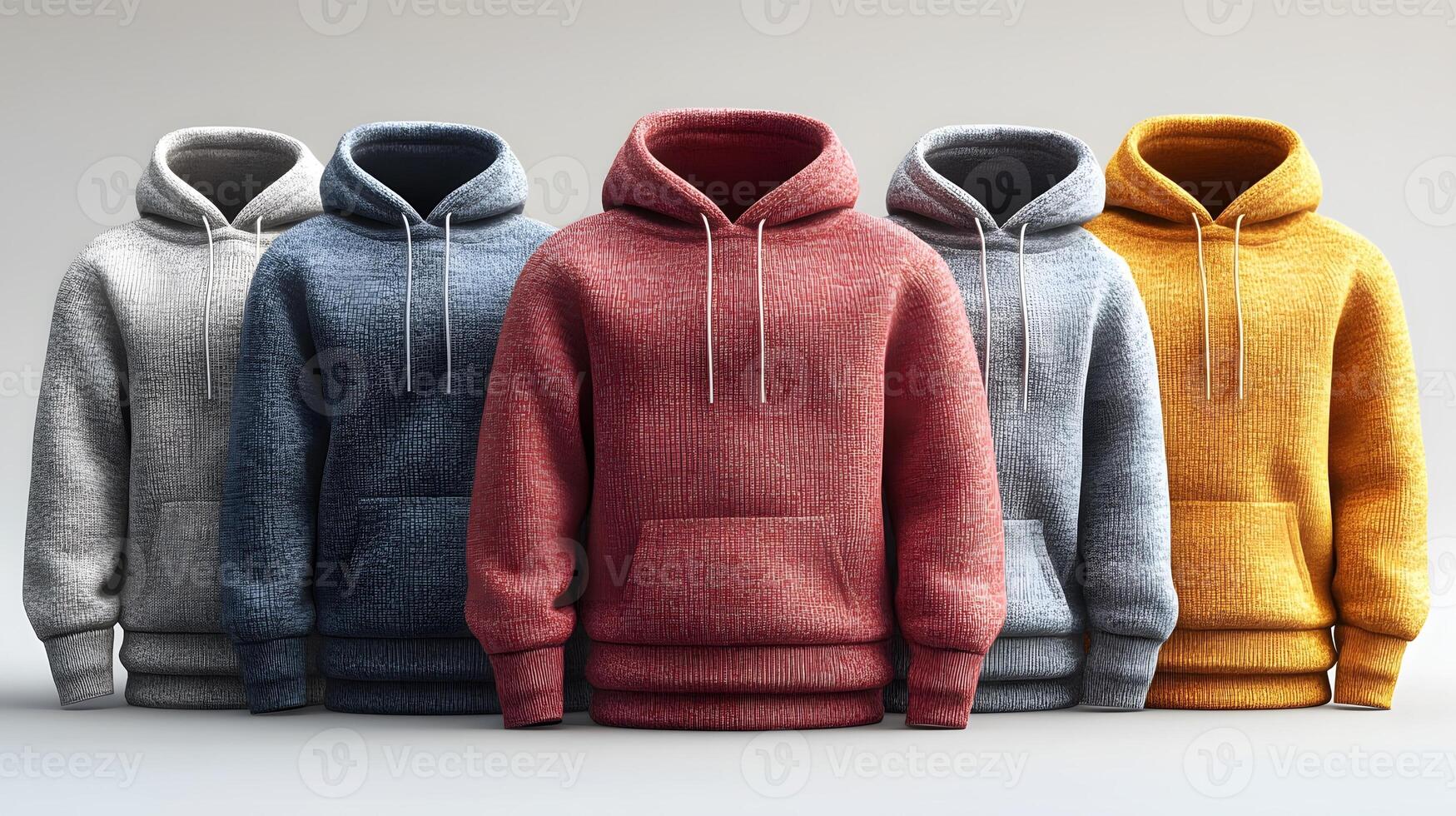A folded hoodie and sweatpants set in different colors, premium fabric textures, professional display, 3D rendering photo