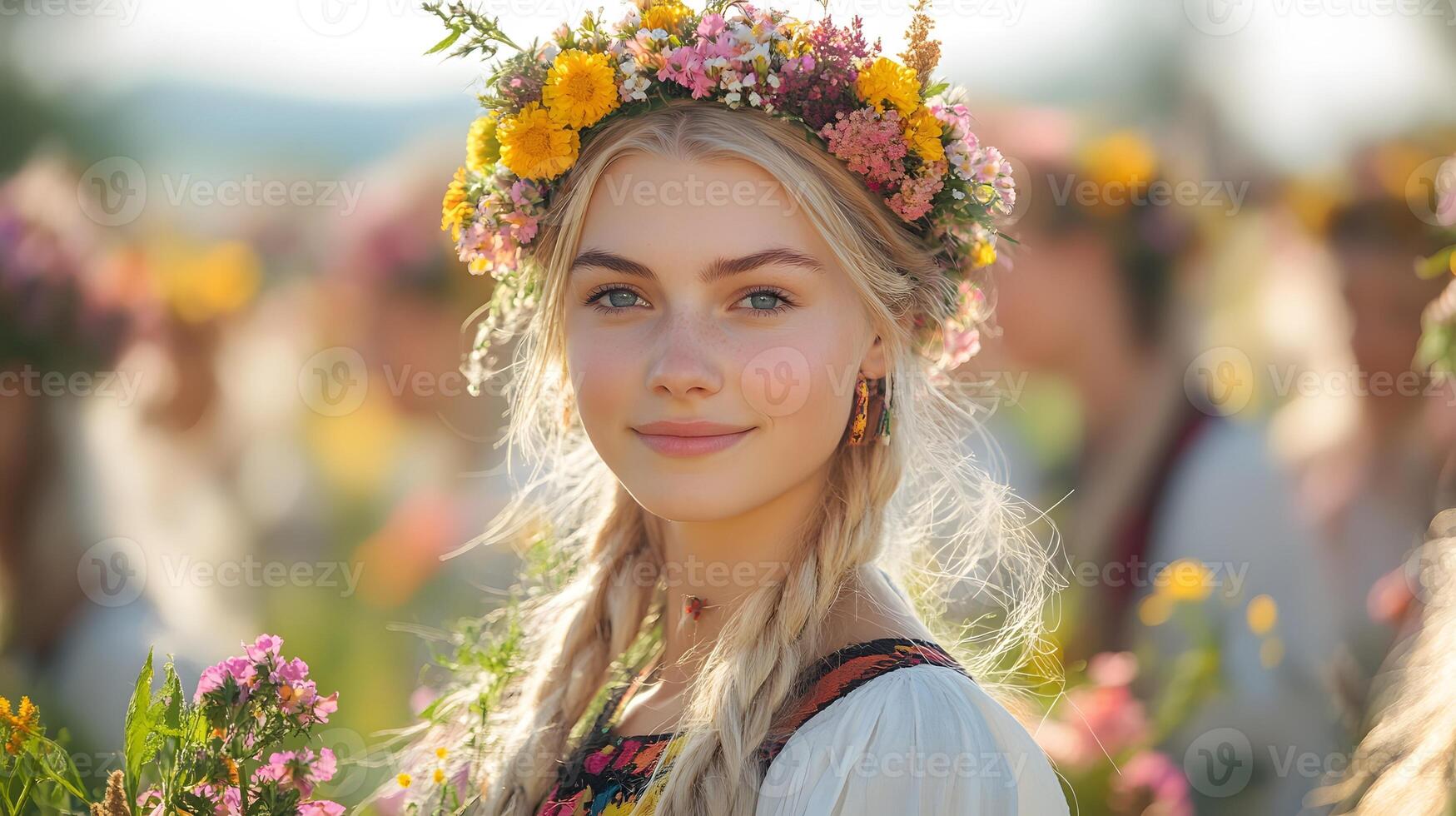 Celebrate Midsummer with the beauty of flower crowns bonfires and traditional dancing in Sweden Finland and Norway photo