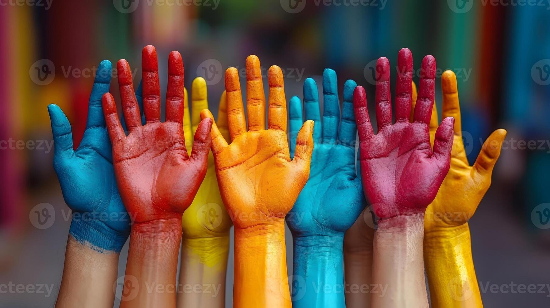 Bright 3D hands linking to show action for unity with sport impact photo
