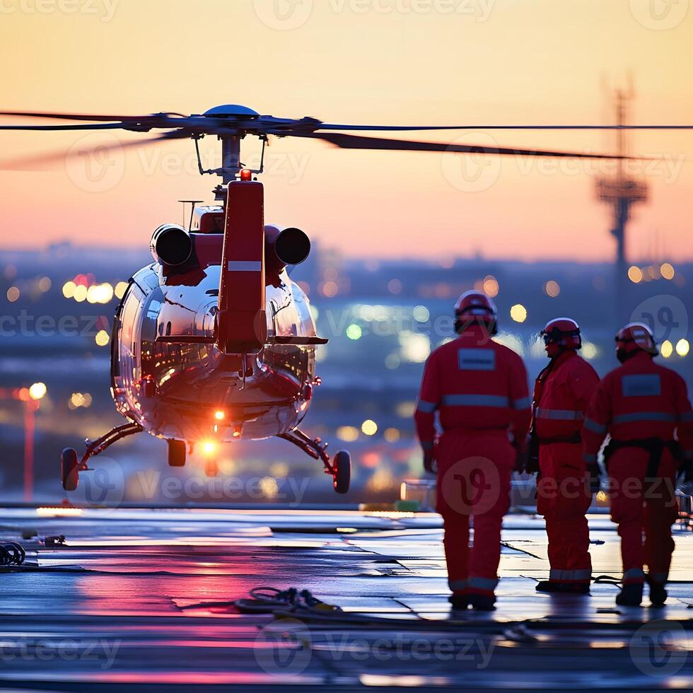 Emergency helicopter landing on a hospital rooftop medical response team photo