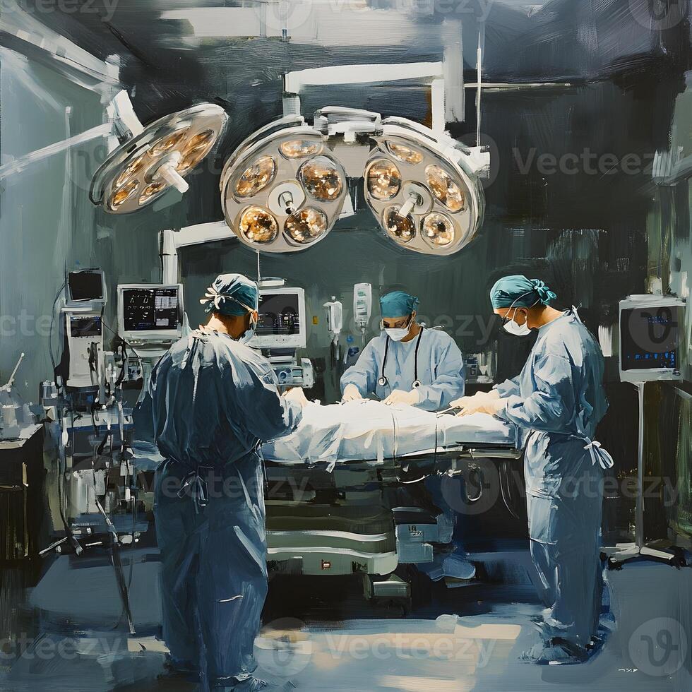 Surgeons performing a procedure in a sterile operating room advanced healthcare photo